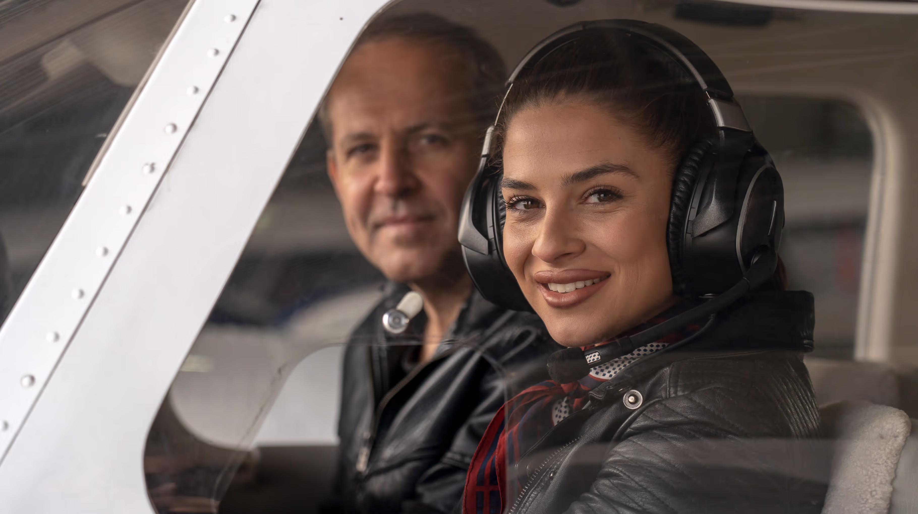 Flight student and instructor in the cockpit